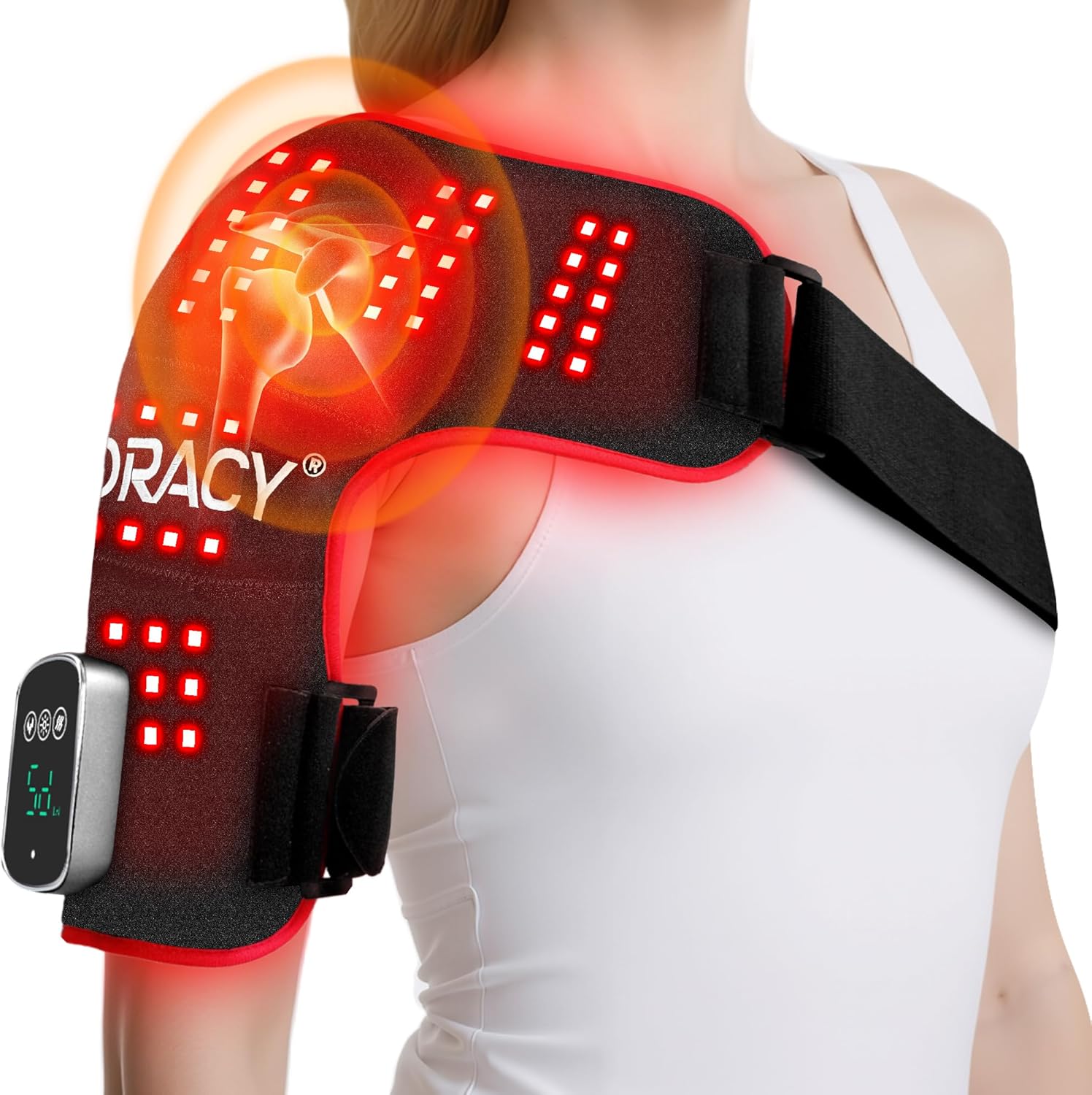 Cordless Red Light Therapy for Shoulder with Heat & Massage, 5000mAh Rechargeable Heated Shoulder Pad 660nm&850nm Near Infrared Light Therapy Wrap