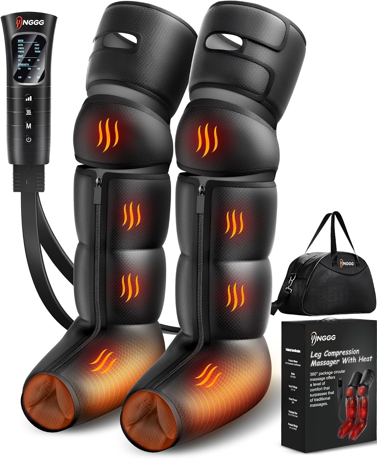 YINGGG Leg Massager with Heat and Compression, 6 Intensities, 6 Modes, Compression Boots for Circulation and Pain Relief