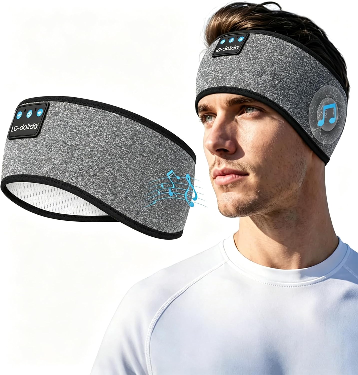 LC-dolida Sleep Headphones Bluetooth 5.4, Headband Headphones Earphones Wireless, Sleep Mask for Gifts,Workout,Jogging,Yoga(Ash)