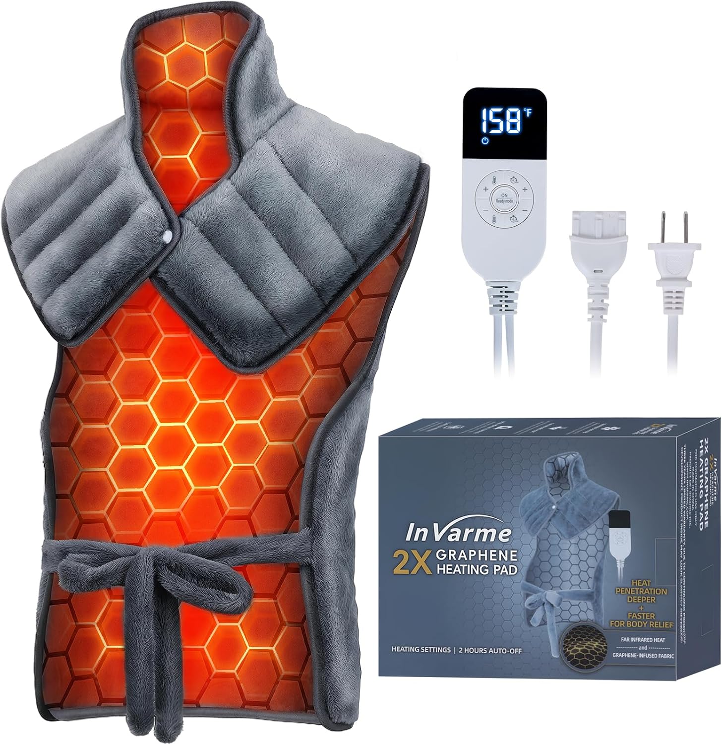 Neck-Back Far Infrared Heating Pad: 2X Graphene and Luxury Plush Electric Heating Pad for Neck Shoulders Back – Dad Day Gifts – 3X Deep Pain Relief for Mom Full Body – 24” X 37” 2H Auto Off