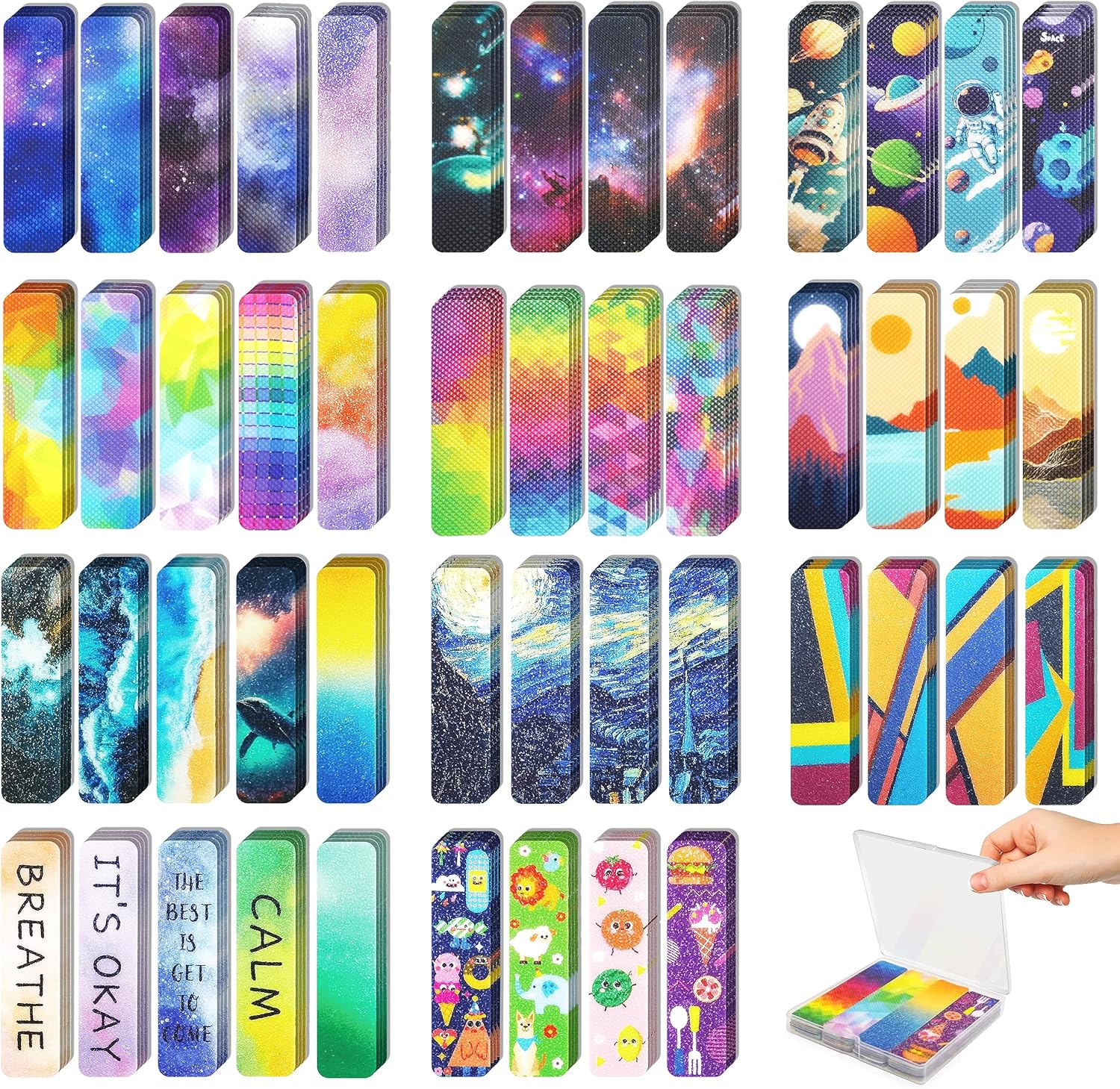48 Pieces Unique Sensory Stickers for Anxiety Relief Items – Sensory Strips with Storage Box – 2 Textured Surface Fidget Strips for Office & Classroom Desk – Relieve Adult & Teen Stress